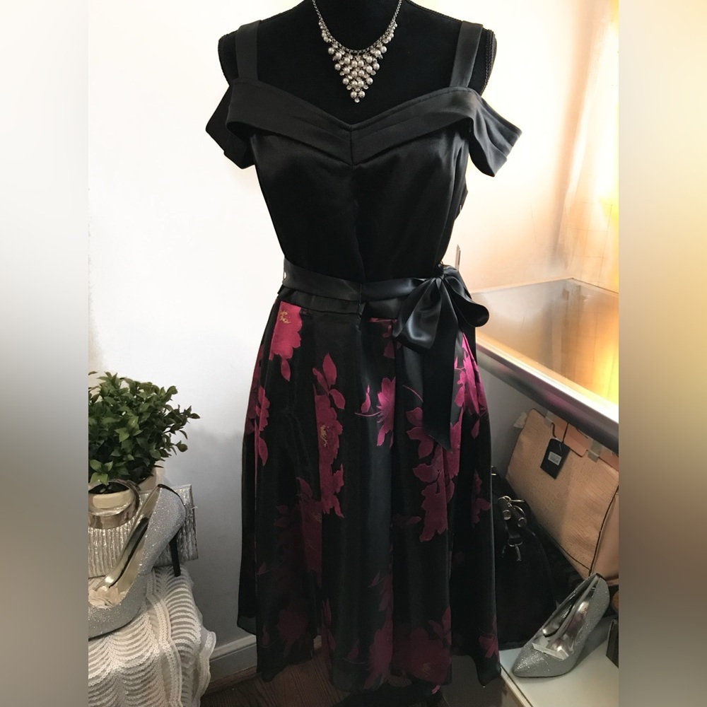 Elegant Black and Burgundy Floral Dress